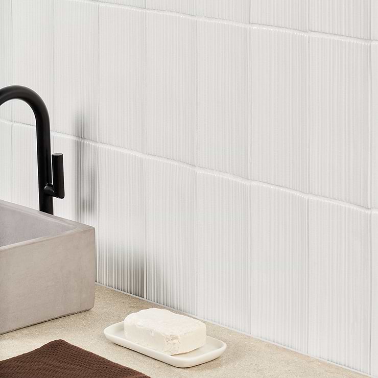 Nabi Subway Glacier White 4.5x9 Fluted Ridged Crackled Glossy Glass Tile