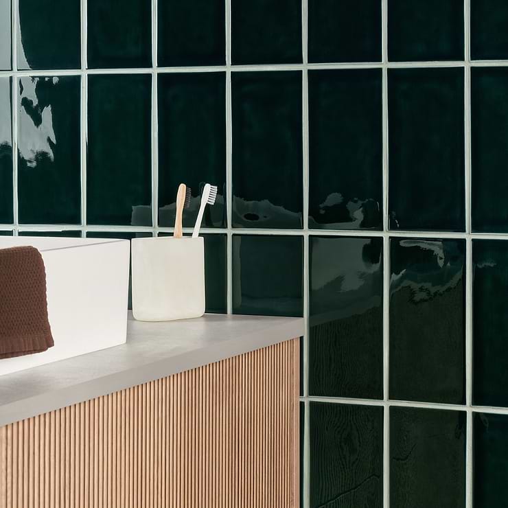 Nabi Subway Midnight Blue Green 4.5x9 Crackled Glossy Glass Tile