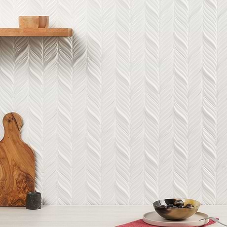 Nabi Alula Glacier White Chevron Crackled Glossy Glass Mosaic Tile