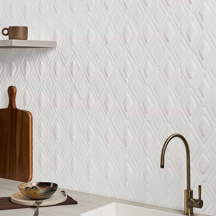Nabi Jewel Glacier White 3D Crackled Glossy Glass Mosaic Tile