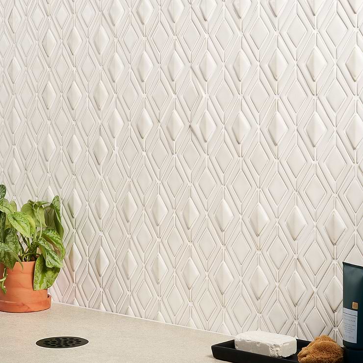 Nabi Jewel Natural White 3D Glossy Glass Mosaic Tile