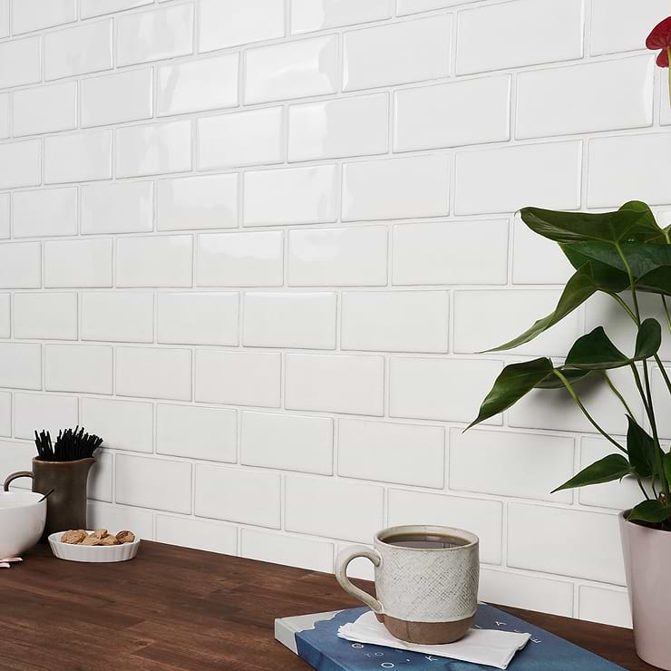 Nabi Subway Natural White 3x6 Glossy Glass Tile