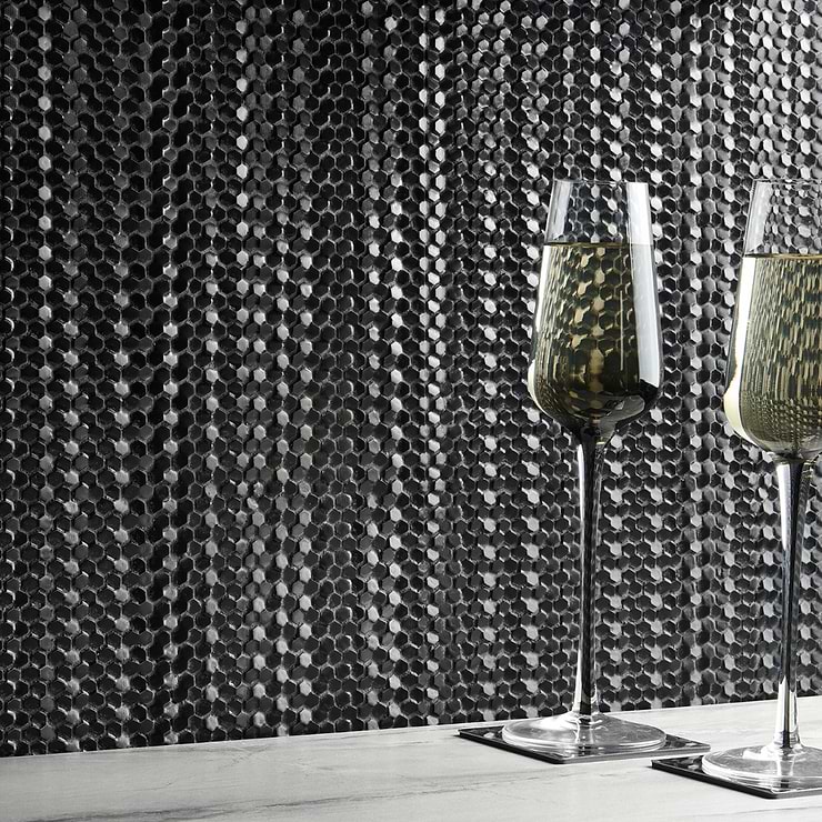 Sound Echo 3D Black Resin Mosaic Tile