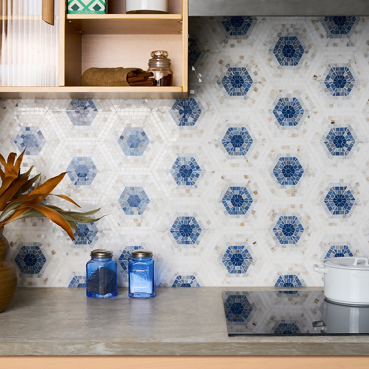 Ako Azul Blue 6" Hexagon Marble Micro Mosaic Tile