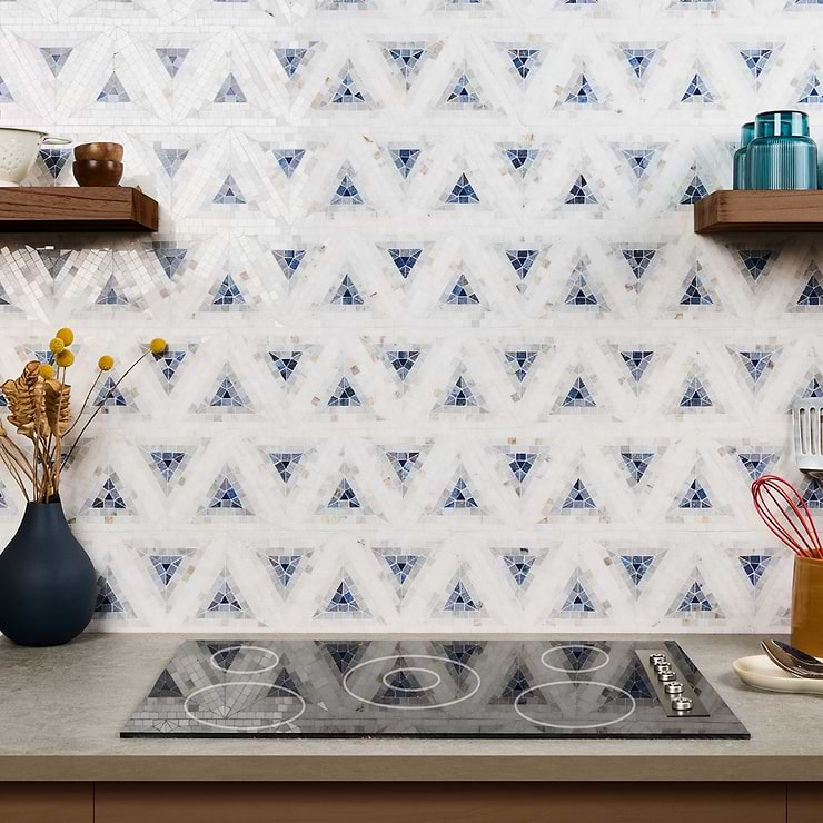 Ako Azul Blue 5" Triangle Marble Micro Mosaic Tile