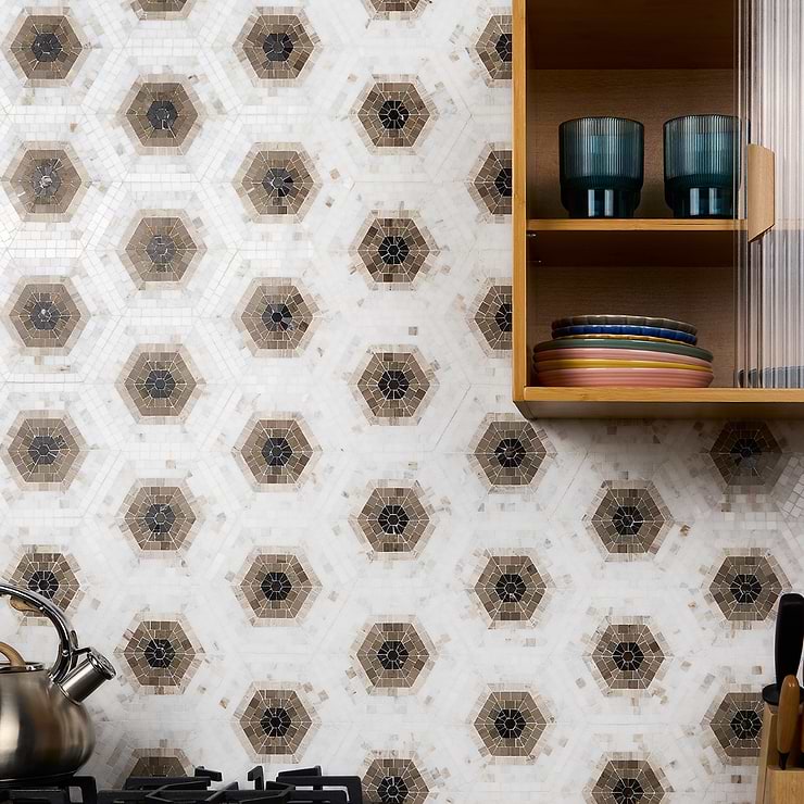 Ako Saint Laurent Brown 6" Hexagon Marble Micro Mosaic Tile