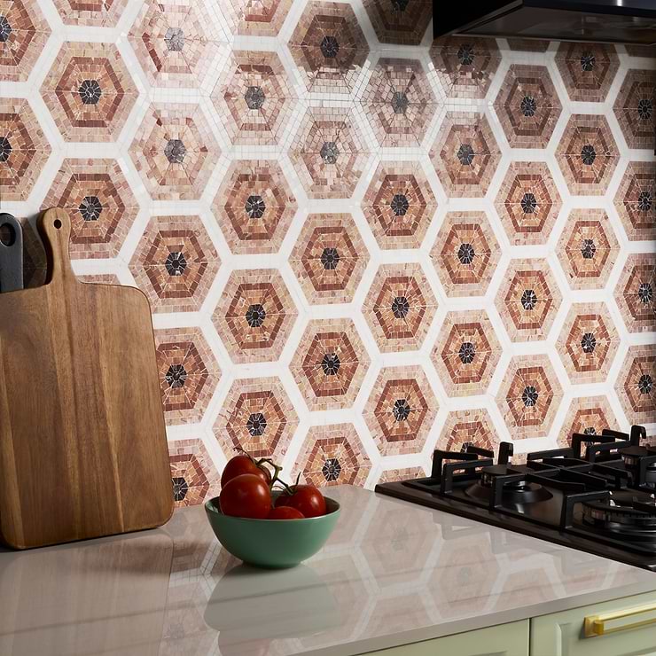 Ako Terracotta Rosa 6" Hexagon Marble Micro Mosaic Tile