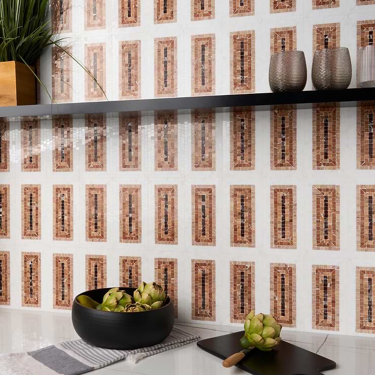 Ako Terracotta Rosa 4x9 Rectangle Marble Micro Mosaic Tile