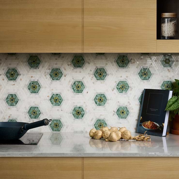 Ako Verde Green 6" Hexagon Marble Micro Mosaic Tile