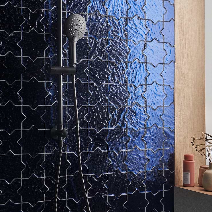 Behati Blue 4" Star Cross Polished Glass Mosaic Tile