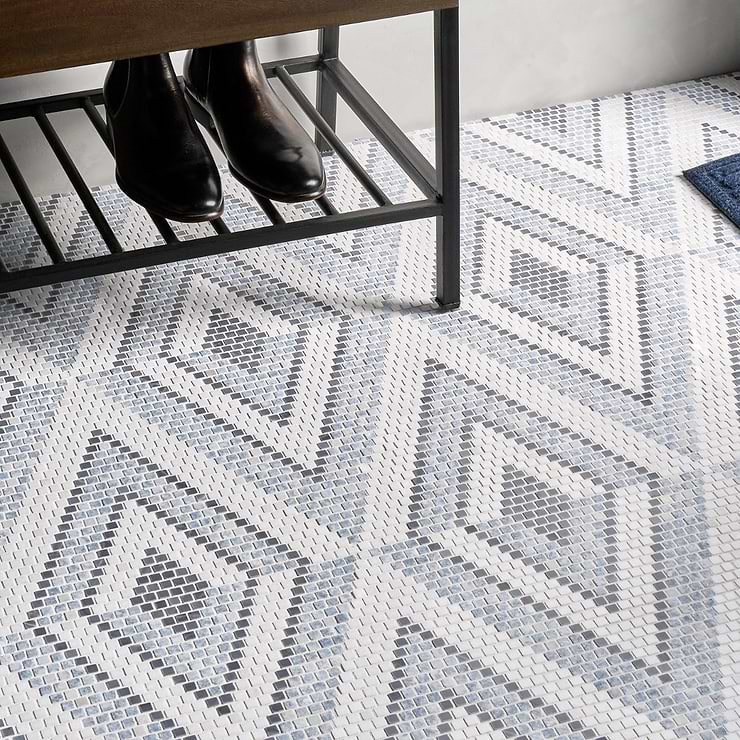 Uma Blue and White Polished Marble Micro Mosaic Tile