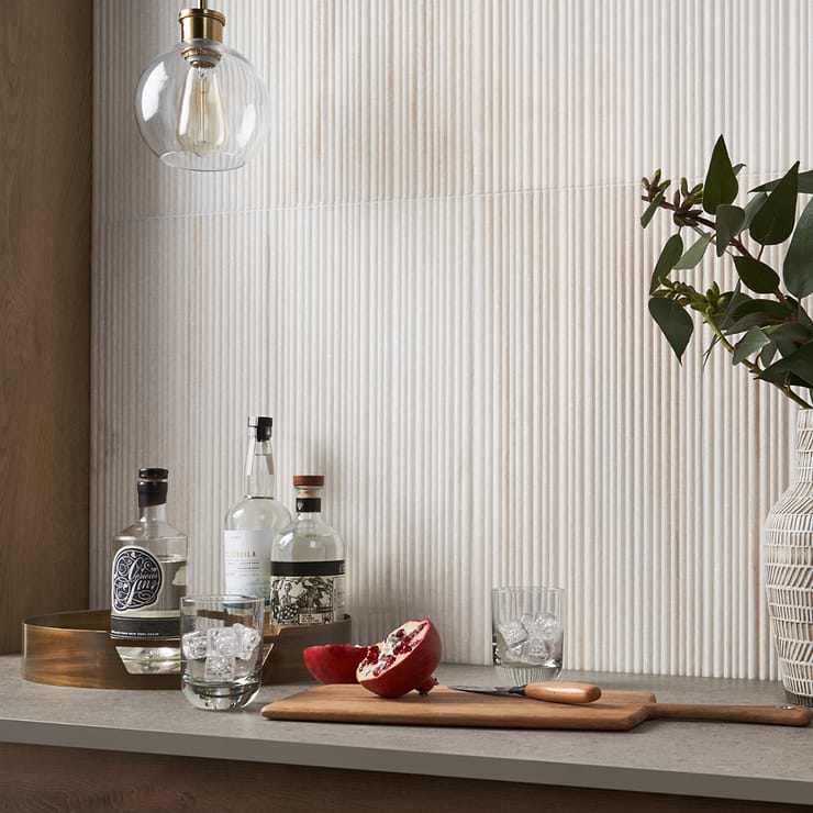 Waves Golden Valley White 12x24 Fluted 3D Honed Marble Tile