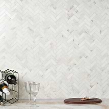 Alaska White 1x3" Herringbone Polished Marble Mosaic Tile