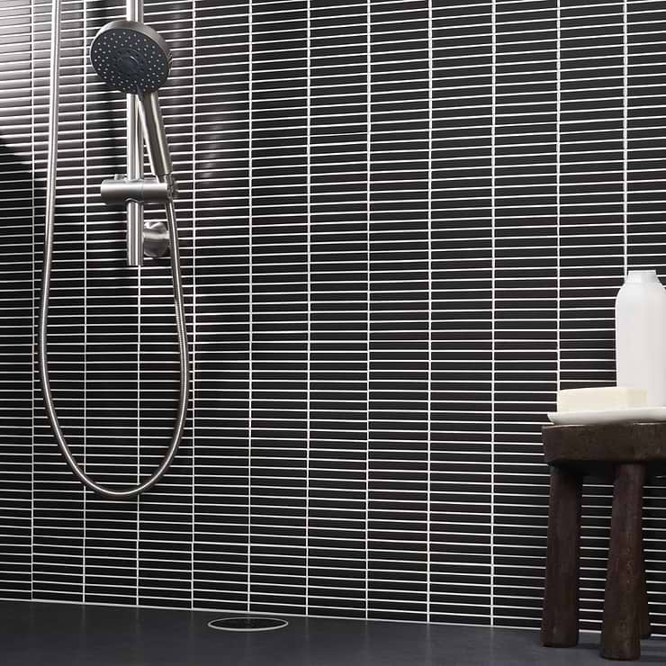 Kai Black 1x4" Tri-Stacked Matte Porcelain Mosaic Tile