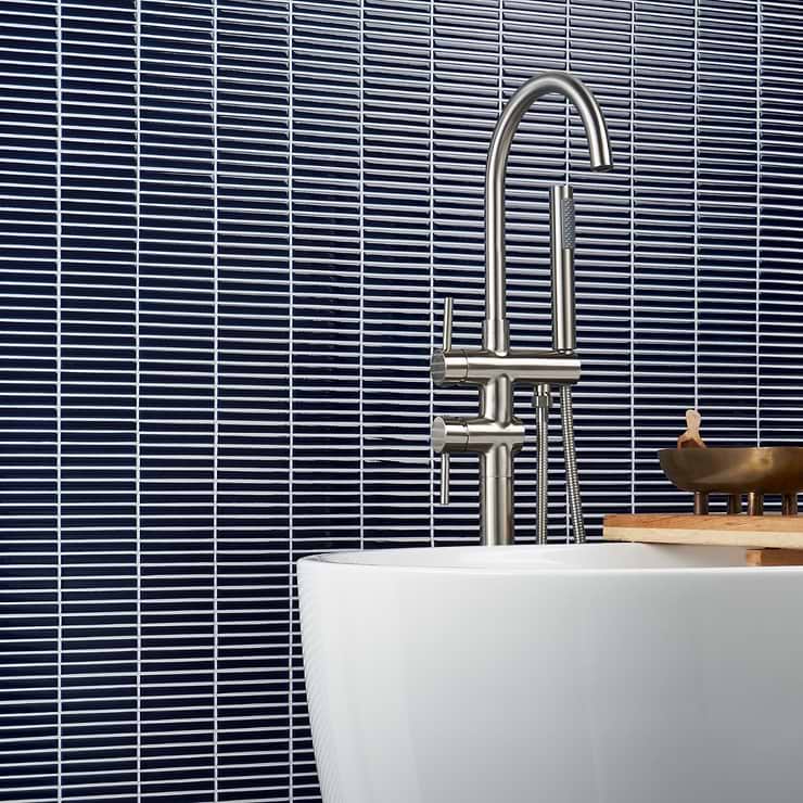 Kai Royal Blue 1x4" Tri-Stacked Crackled Glossy Porcelain Mosaic Tile