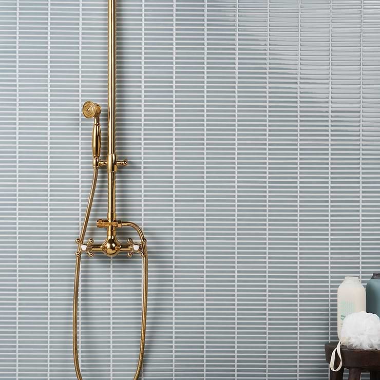 Kai Sky Blue 1x4" Tri-Stacked Glossy Porcelain Mosaic Tile