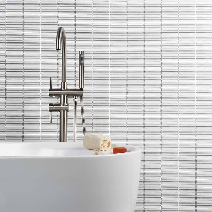 Kai Snow White 1x4" Tri-Stacked Glossy Porcelain Mosaic Tile