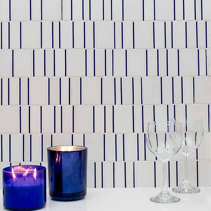 Sky's The Limit Blue and White Marble & Glass Polished Mosaic Tile by Kerrie Kelly