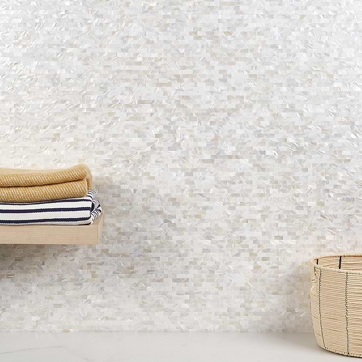 Mother of Pearl LPS Beige Mini Brick Seamless Peel & Stick Self Adhesive Polished Pearl Shell Mosaic Tile
