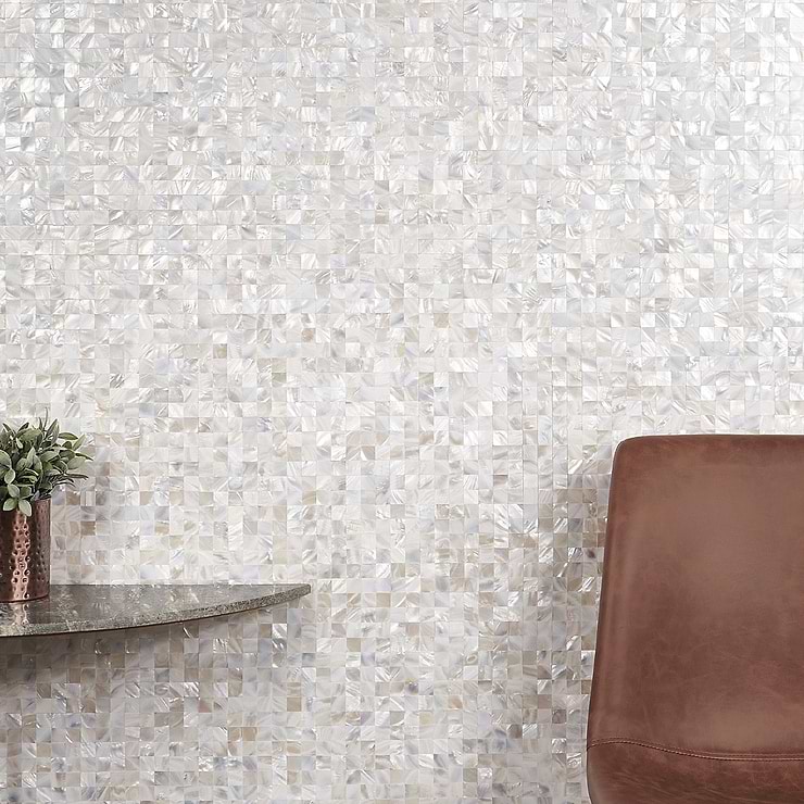Mother of Pearl LPS Beige Small Squares Seamless Peel & Stick Self Adhesive Polished Pearl Shell Mosaic Tile