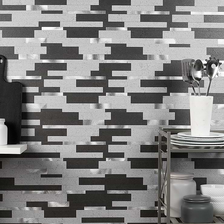 Metalway LPS Mixed Gray Solid Core Peel & Stick Self Adhesive Metallic Look Matte Mosaic Tile