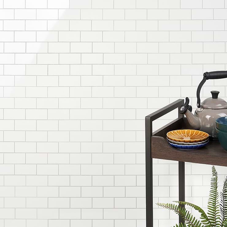 Pure White LPS 2x4 Brick Solid Core Peel & Stick Self Adhesive Polished Tile
