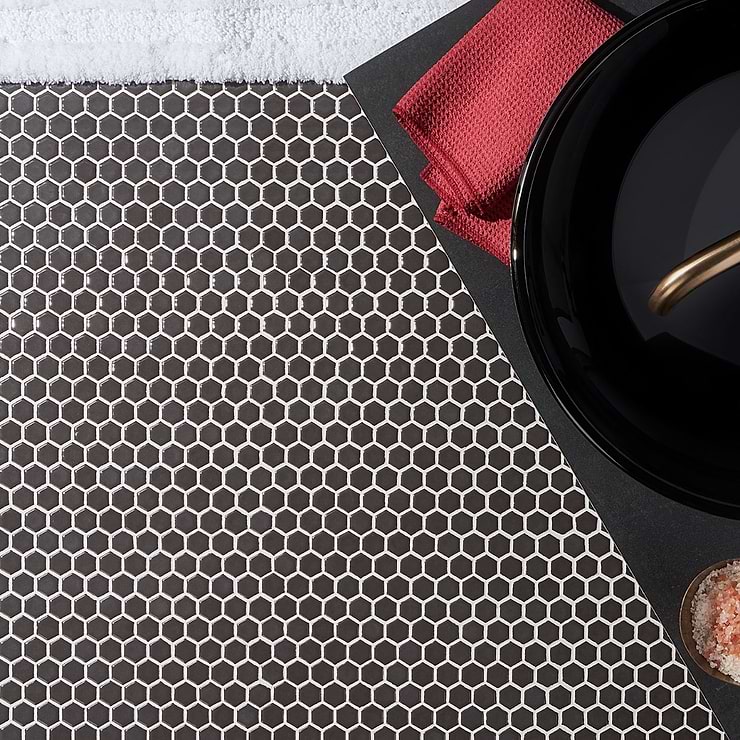 Eden Pavement Gray Rimmed 1" Hexagon Polished Porcelain Mosaic