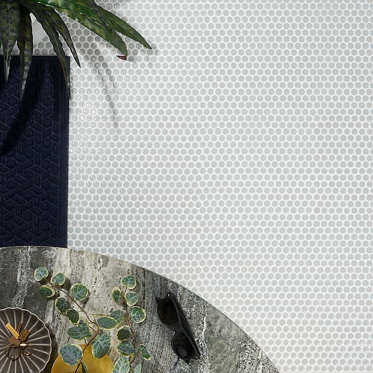 Eden Modern Gray Rimmed 1" Penny Round Polished Porcelain Mosaic