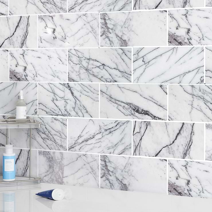 Lilac White 6x12 Honed Marble Tile