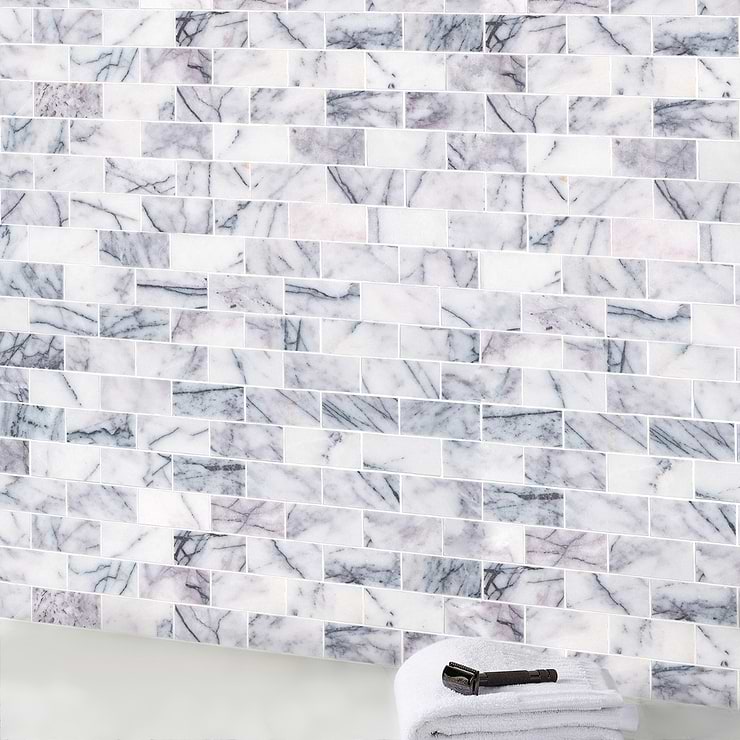 Lilac White 1x2 Honed Marble Mosaic