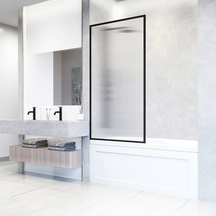 Finestra 34x62" Reversible Fixed Bathtub Door with Fluted Glass in Matte Black