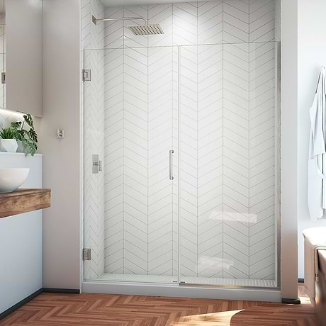 DreamLine Unidoor Plus 59-59.5x72" Reversible Hinged Shower Alcove Door with Clear Glass in Brushed Nickel