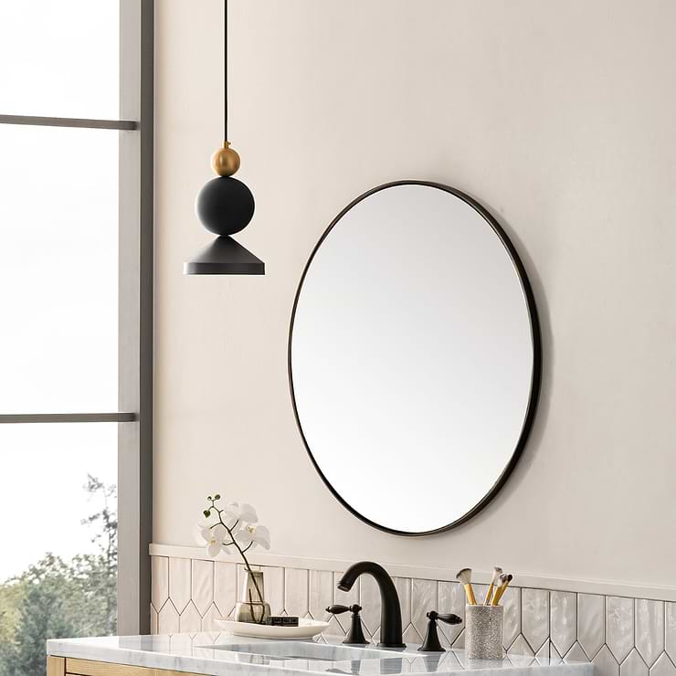 James Martin Vanities Rohe Matte Black 30" Round Mirror