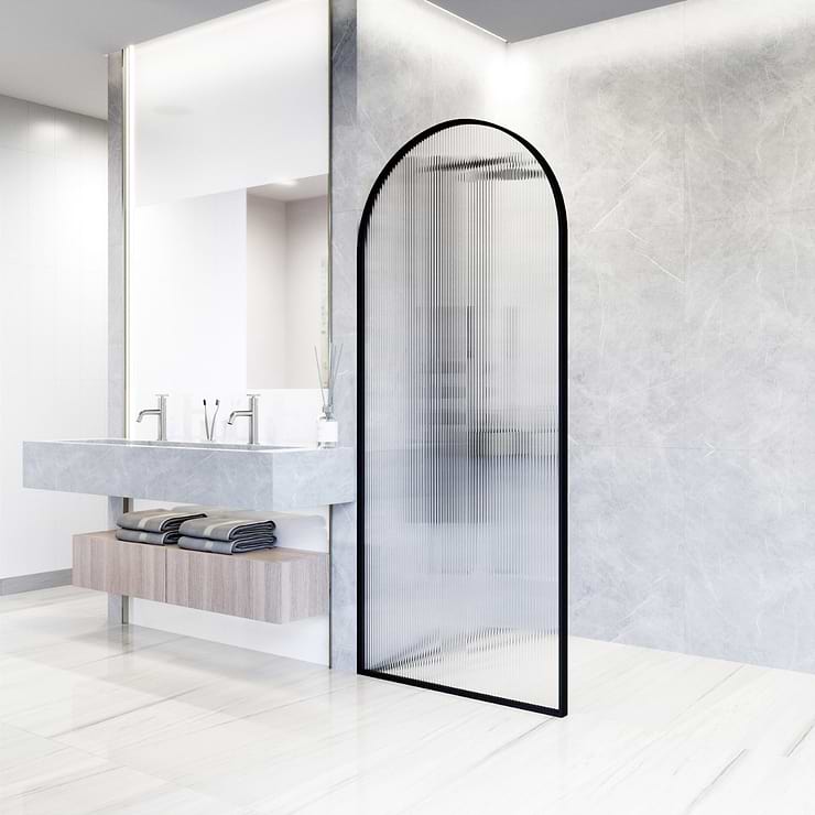 Burke 34x78" Reversible Framed Shower Screen with Fluted Glass in Matte Black