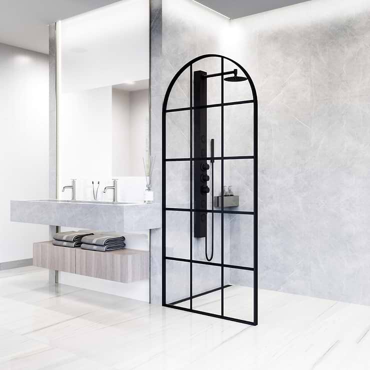 Burke 34x78" Reversible Framed Shower Screen with Grid Glass in Matte Black