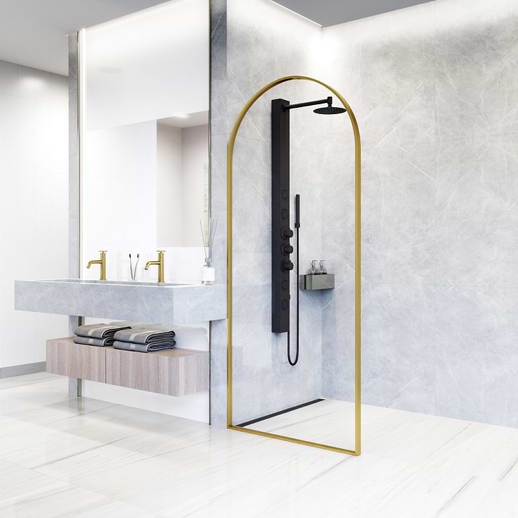Burke 34x78" Reversible Framed Shower Screen with Clear Glass in Matte Brushed Gold