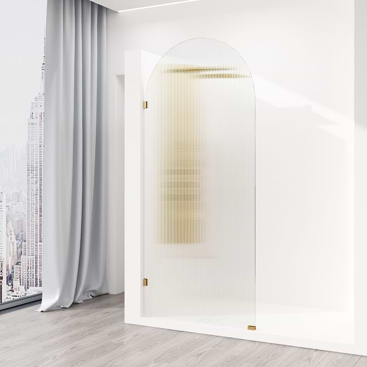 Burke 34x78" Reversible Frameless Shower Screen with Fluted Glass in Matte Brushed Gold
