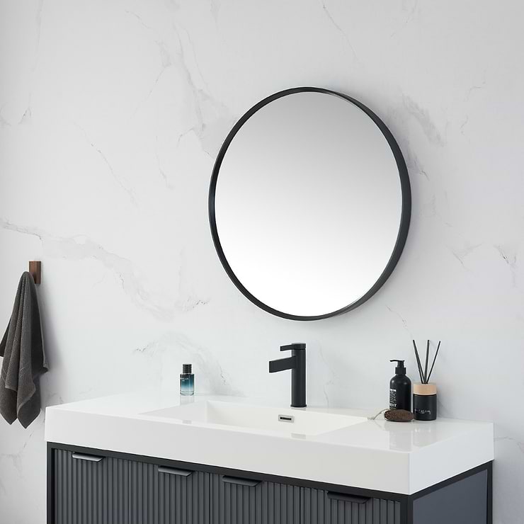 Olinda Brushed Black 28" Framed Round Mirror
