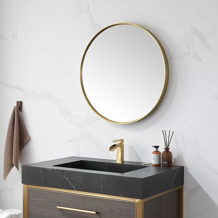 Olinda Brushed Gold 28" Framed Round Mirror