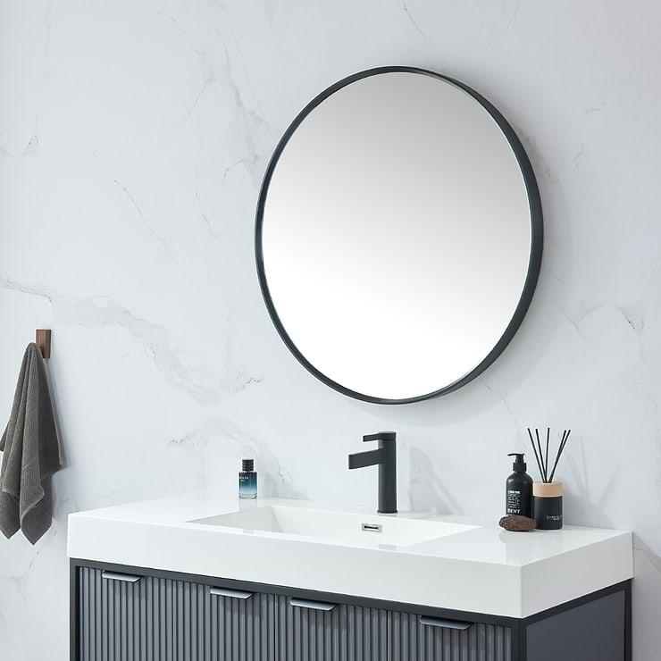 Olinda Brushed Black 32" Framed Round Mirror