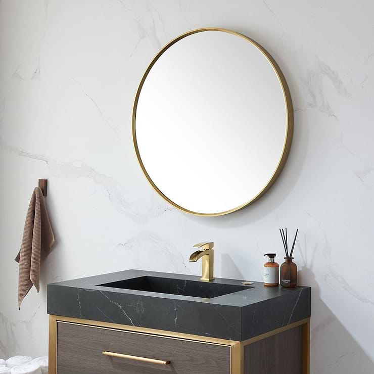 Olinda Brushed Gold 32" Framed Round Mirror
