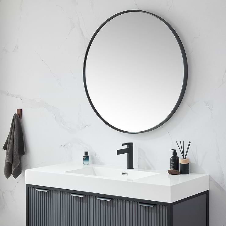 Olinda Brushed Black 35.4" Framed Round Mirror