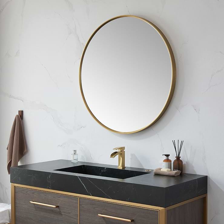 Olinda Brushed Gold 35.4" Framed Round Mirror