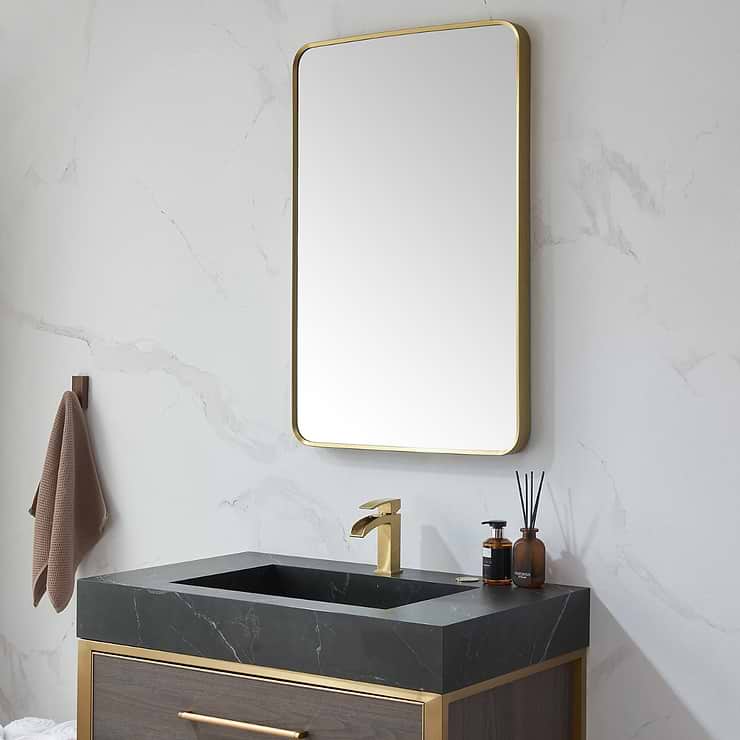 Olinda Brushed Gold 24x36" Framed Rectangle Mirror