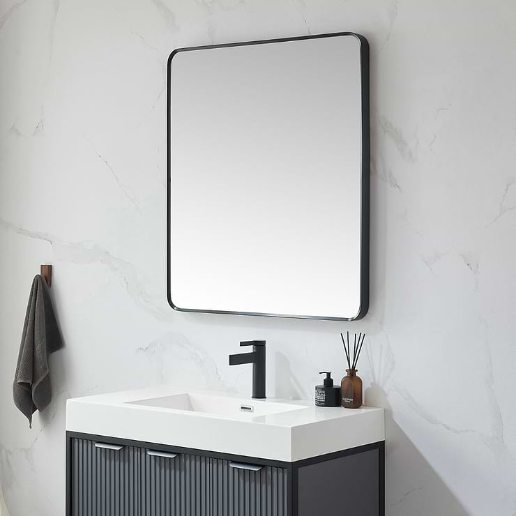 Olinda Brushed Black 32x36" Framed Rectangle Mirror