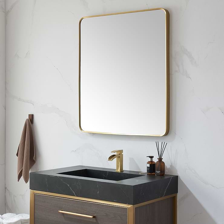Olinda Brushed Gold 32x36" Framed Rectangle Mirror