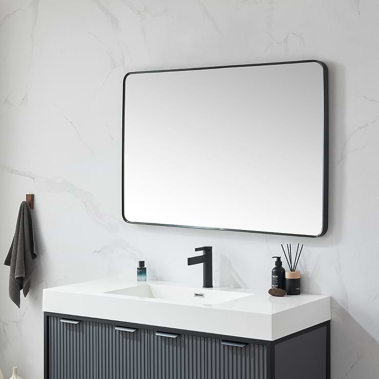 Olinda Brushed Black 48x32" Framed Rectangle Mirror