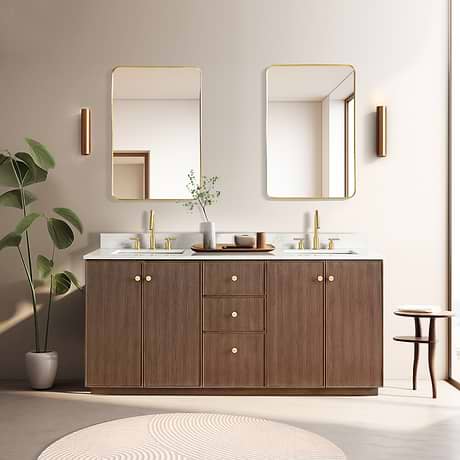 Florencia Brown Oak 72" Double Vanity with Pacific White Quartz Top