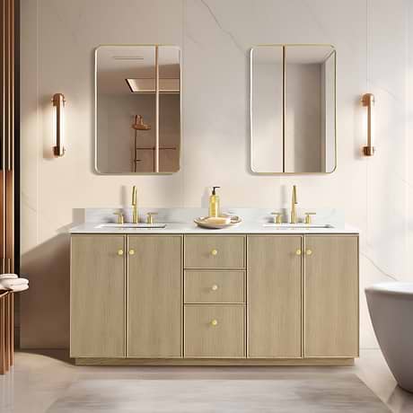 Florencia Blonde Oak 72" Double Vanity with Pacific White Quartz Top