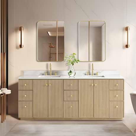 Florencia Blonde Oak 84" Double Vanity with Pacific White Quartz Top
